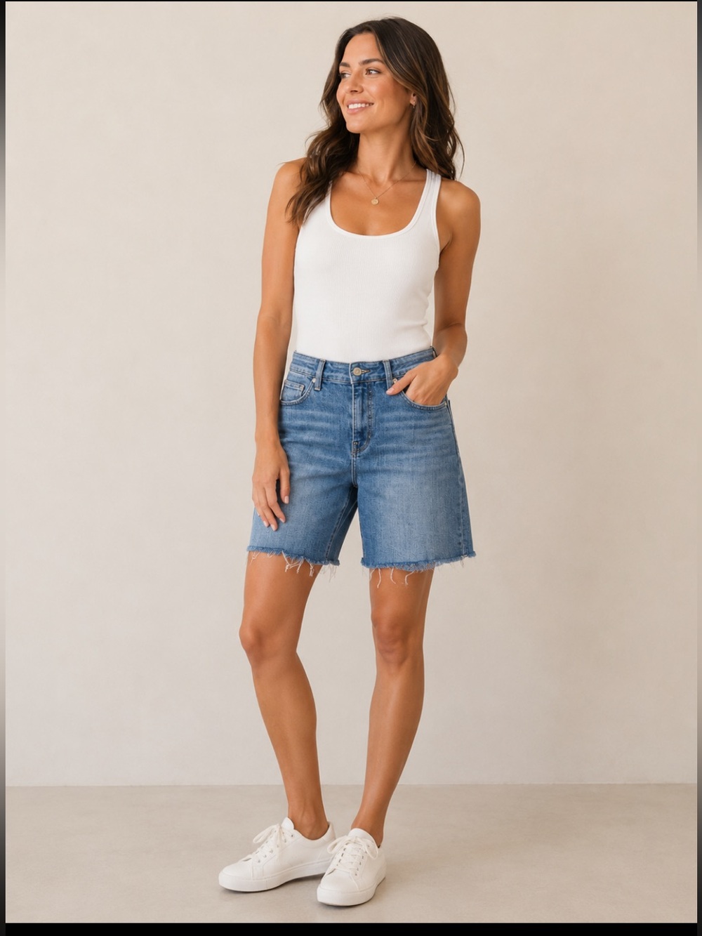 Mavi Light Blue Raw Hem Denim Bermuda Shorts